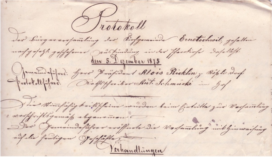 5. Dez. 1875 Erste protokollierte Erwähnung des Kirchenchors