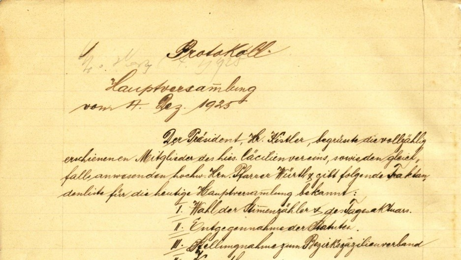 4. Dez. 1925 Erste Statuten des Kirchenchors